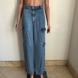 YFB Young Fabulous Broke Blue Denim Jeans Cargo Pants Women’s Size M High-Waist